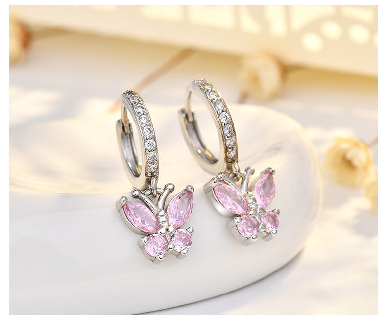 New Style Butterfly Earrings With Copper Material And Zircon Inlay