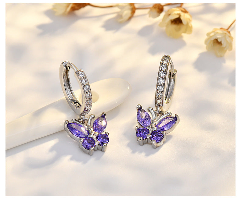 New Style Butterfly Earrings With Copper Material And Zircon Inlay