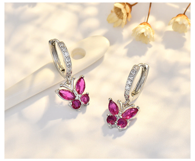 New Style Butterfly Earrings With Copper Material And Zircon Inlay