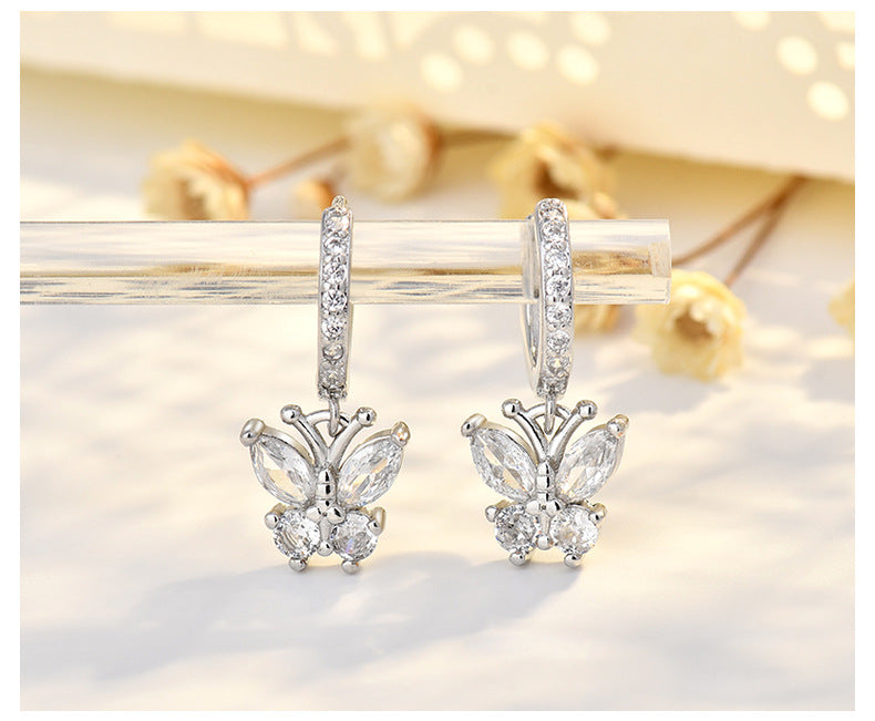 New Style Butterfly Earrings With Copper Material And Zircon Inlay