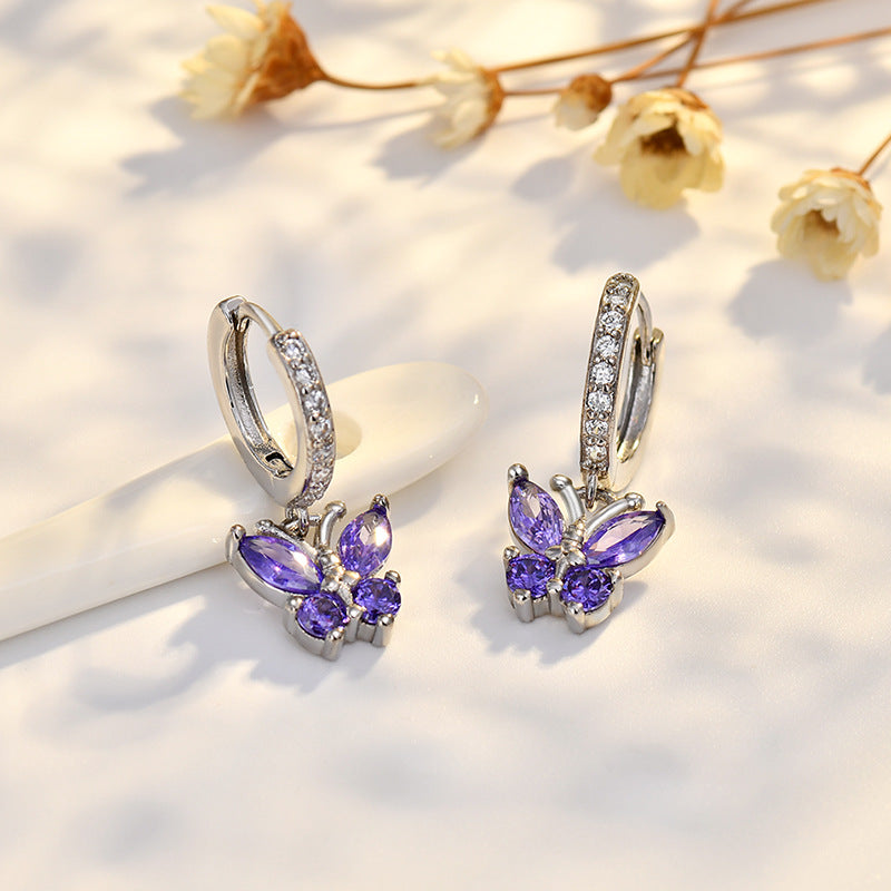 New Style Butterfly Earrings With Copper Material And Zircon Inlay