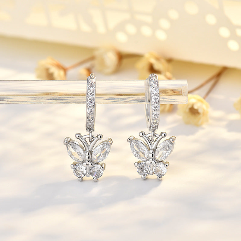 New Style Butterfly Earrings With Copper Material And Zircon Inlay