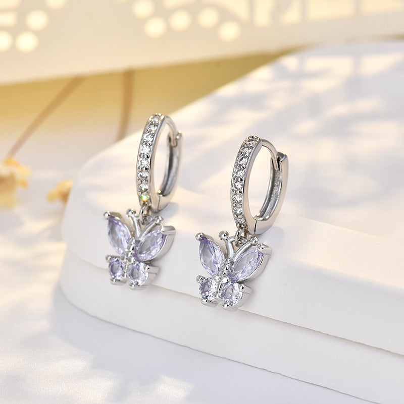 New Style Butterfly Earrings With Copper Material And Zircon Inlay