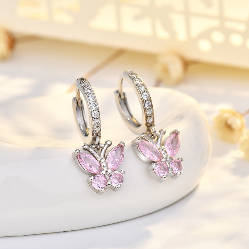 New Style Butterfly Earrings With Copper Material And Zircon Inlay
