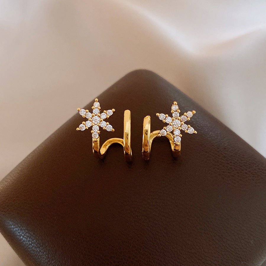 925 Sterling Silver Silver Needle Zircon Star Earrings For Women, Gold Available