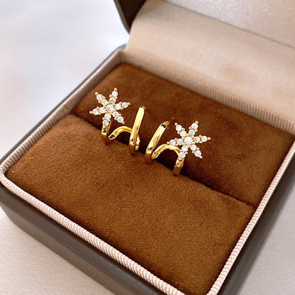 925 Sterling Silver Silver Needle Zircon Star Earrings For Women, Gold Available