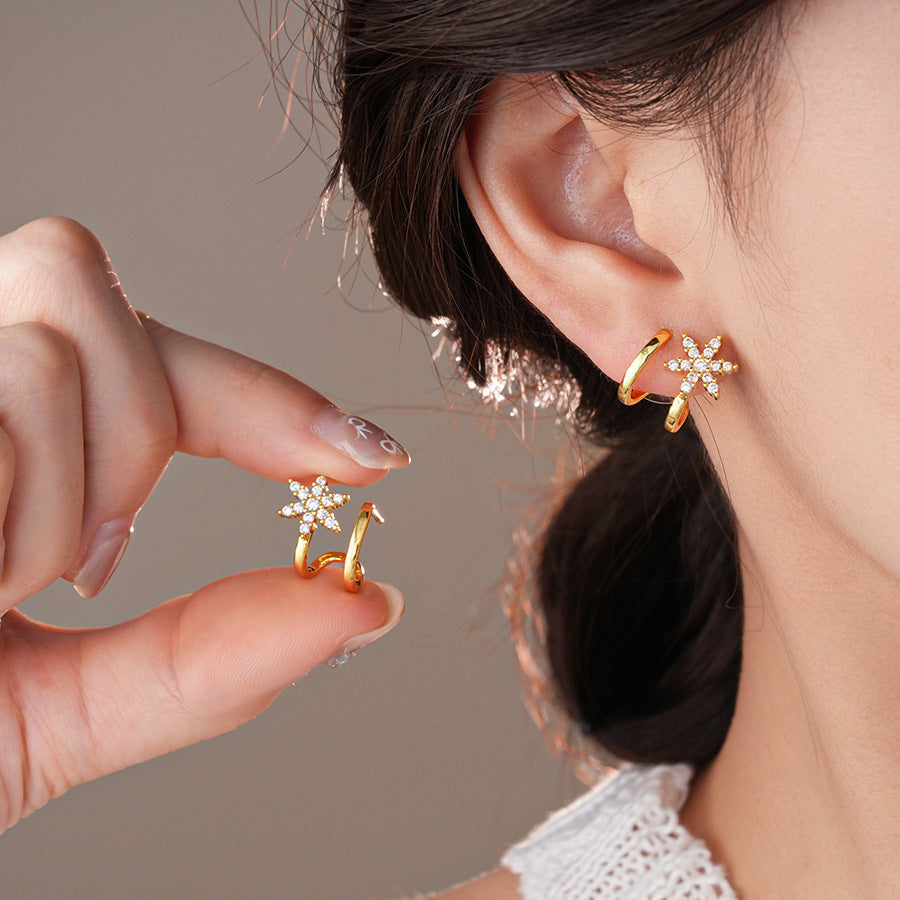 925 Sterling Silver Silver Needle Zircon Star Earrings For Women, Gold Available