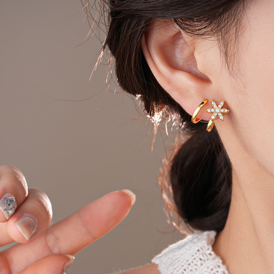925 Sterling Silver Silver Needle Zircon Star Earrings For Women, Gold Available