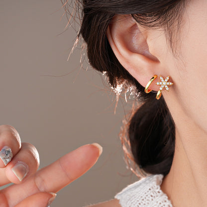 925 Sterling Silver Silver Needle Zircon Star Earrings For Women, Gold Available