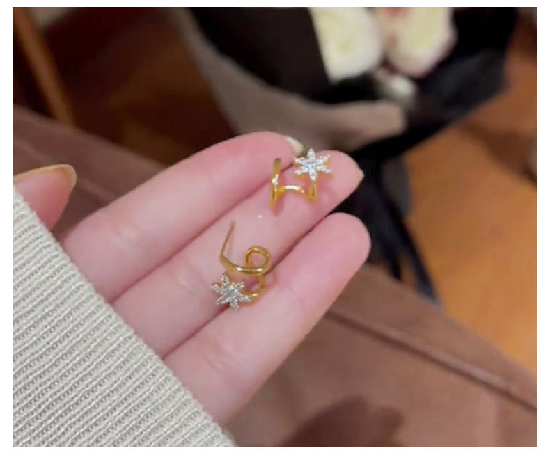 925 Sterling Silver Silver Needle Zircon Star Earrings For Women, Gold Available