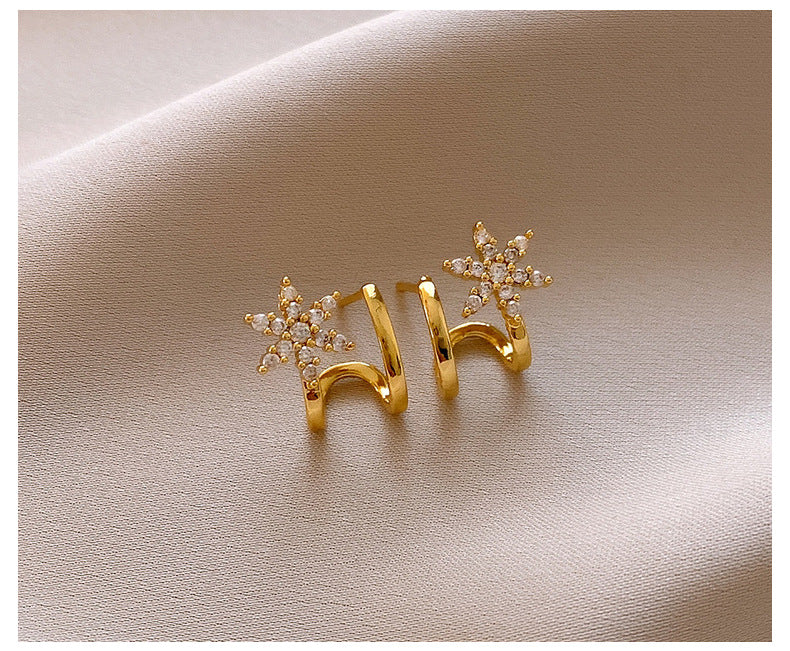 925 Sterling Silver Silver Needle Zircon Star Earrings For Women, Gold Available