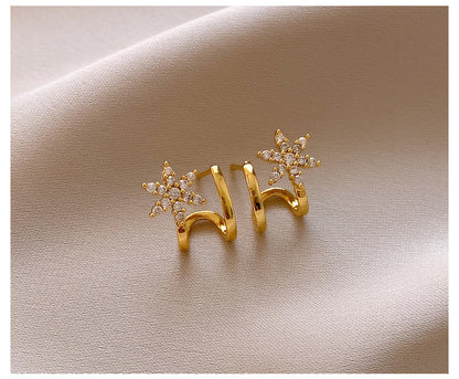 925 Sterling Silver Silver Needle Zircon Star Earrings For Women, Gold Available