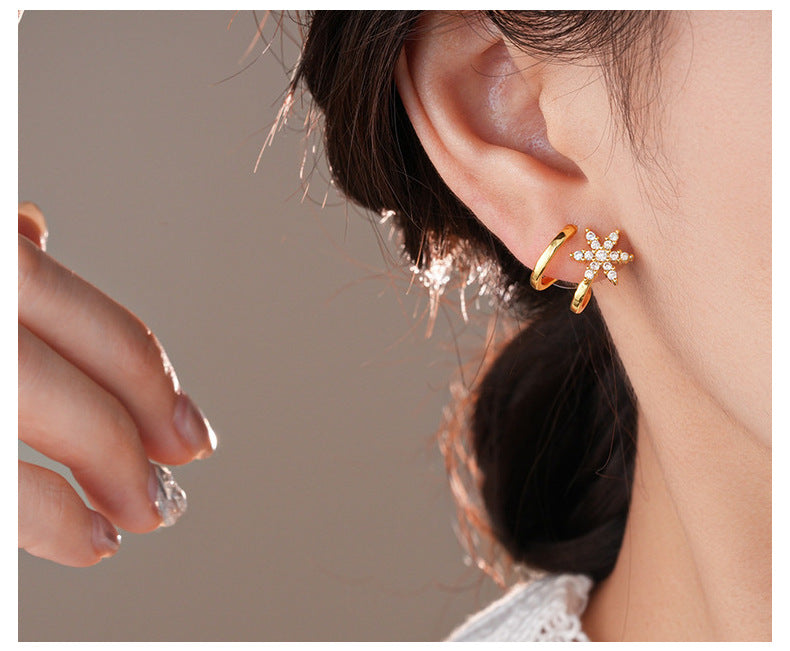 925 Sterling Silver Silver Needle Zircon Star Earrings For Women, Gold Available