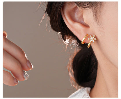 925 Sterling Silver Silver Needle Zircon Star Earrings For Women, Gold Available