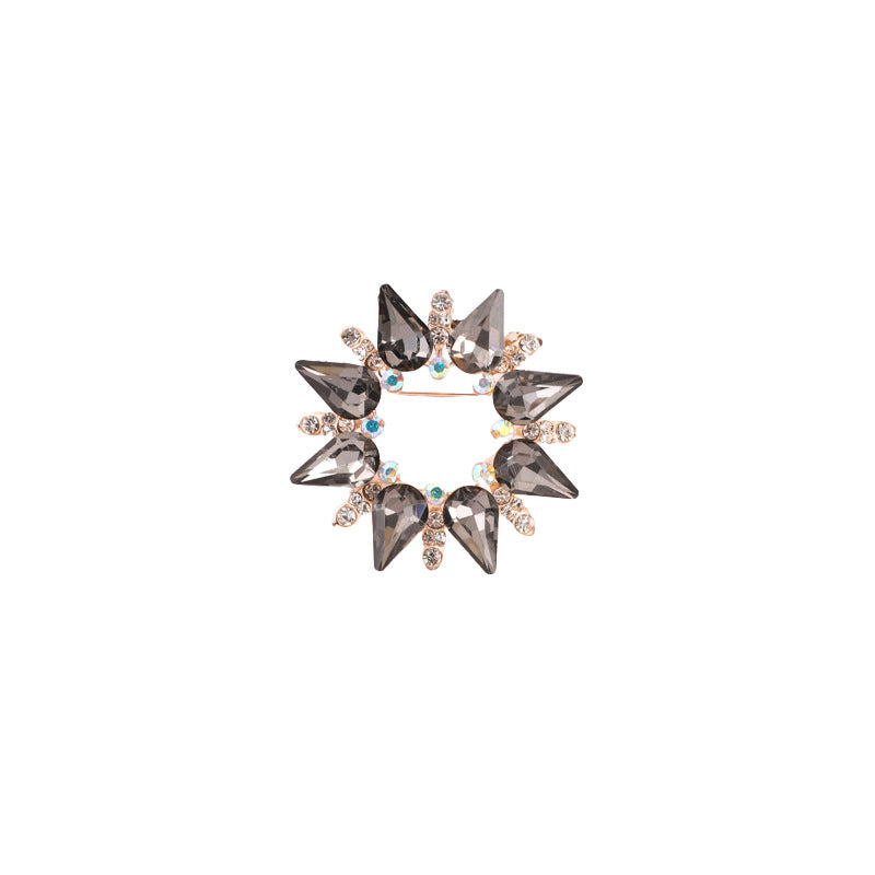 Flower Crystal Sun Pin Brooch In White, Elegant Jewelry Accessory