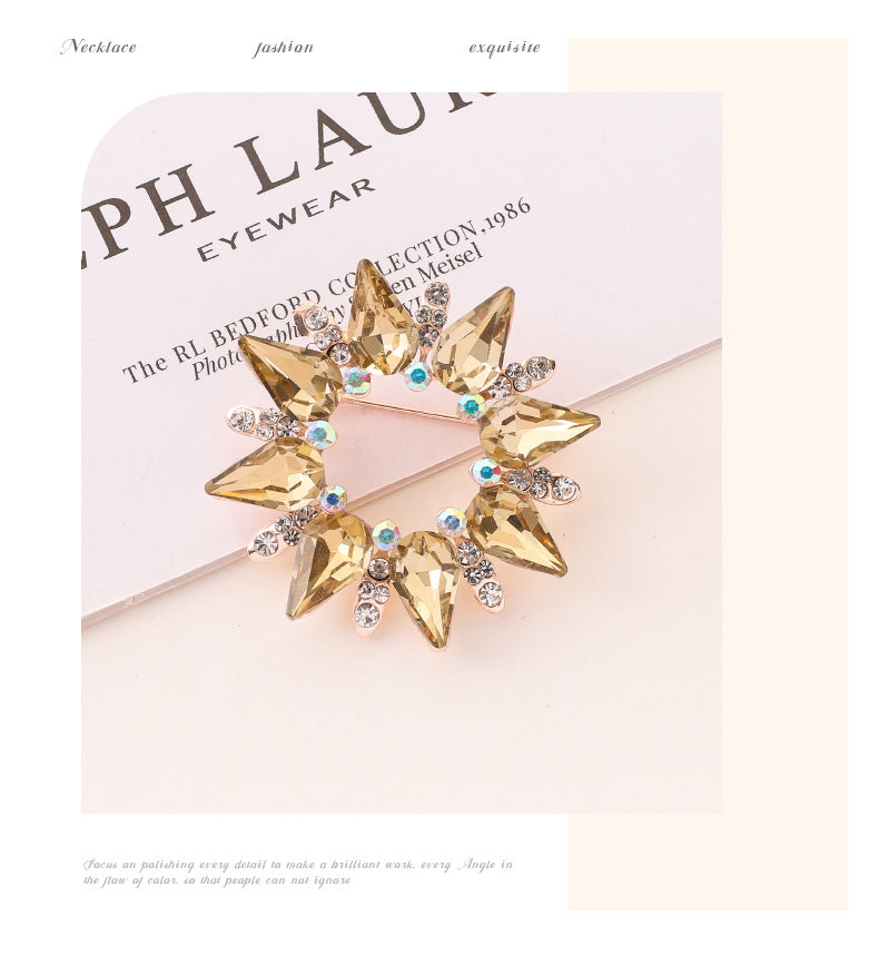 Flower Crystal Sun Pin Brooch In White, Elegant Jewelry Accessory