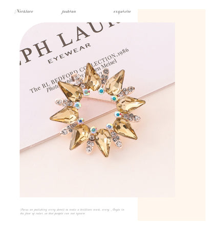 Flower Crystal Sun Pin Brooch In White, Elegant Jewelry Accessory