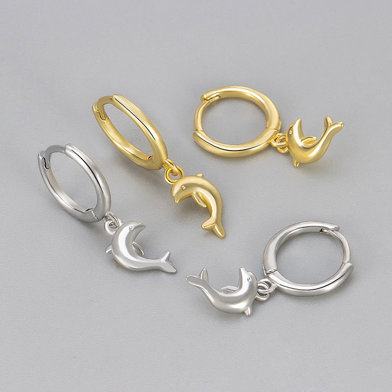 Heart Hoops Earrings For Women Featuring Dolphin Pattern In Copper Material With Golden Finish