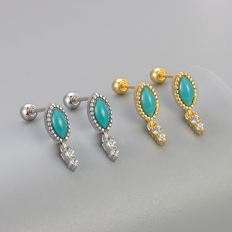 Heart Hoops Stud Earrings Featuring Water Droplets Pattern In Copper Material With Golden Finish