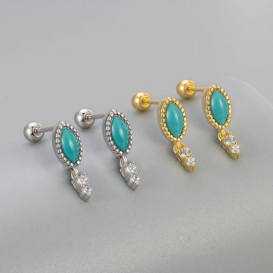 Heart Hoops Stud Earrings Featuring Water Droplets Pattern In Copper Material With Golden Finish