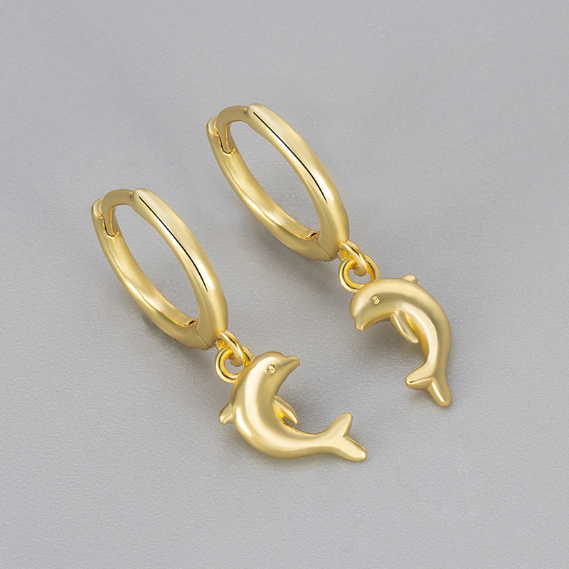 Heart Hoops Earrings For Women Featuring Dolphin Pattern In Copper Material With Golden Finish