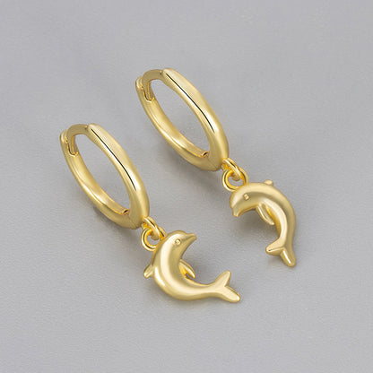 Heart Hoops Earrings For Women Featuring Dolphin Pattern In Copper Material With Golden Finish