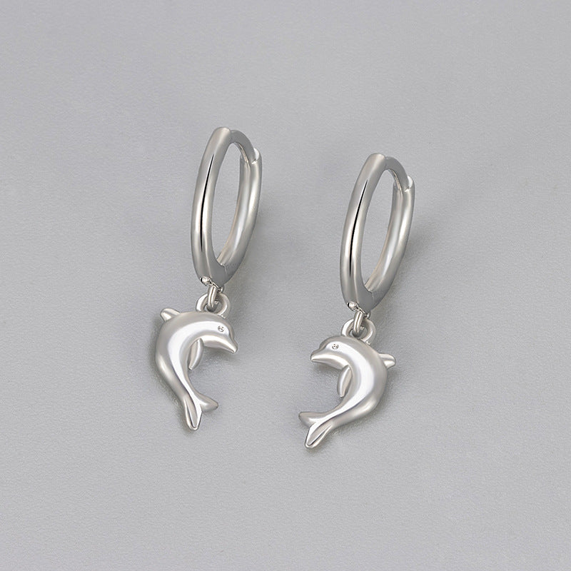 Heart Hoops Earrings For Women Featuring Dolphin Pattern In Copper Material With Golden Finish