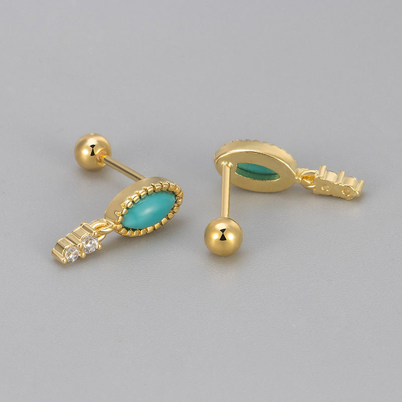 Heart Hoops Stud Earrings Featuring Water Droplets Pattern In Copper Material With Golden Finish