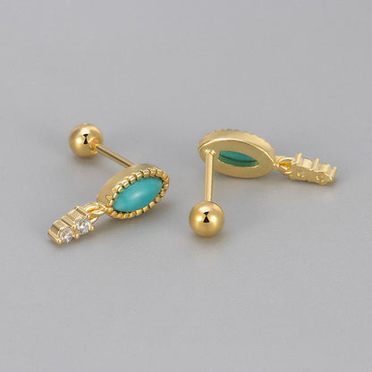 Heart Hoops Stud Earrings Featuring Water Droplets Pattern In Copper Material With Golden Finish