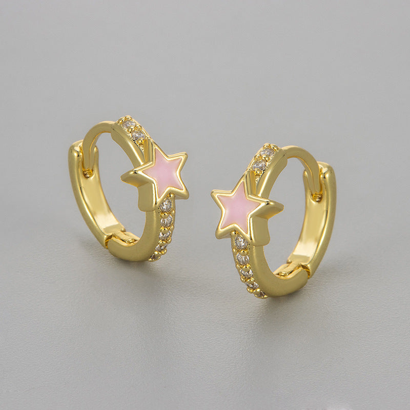 Pentagram Heart Hoops Earrings For Women Featuring Zircon Inlay And Crafted From Copper