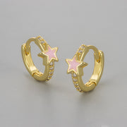 Drip Glaze Five-Pointed Star Earrings/Gold Color Pink