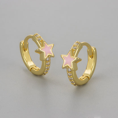 Pentagram Heart Hoops Earrings For Women Featuring Zircon Inlay And Crafted From Copper