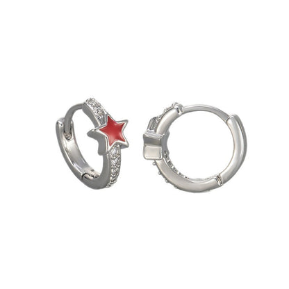 Pentagram Heart Hoops Earrings For Women Featuring Zircon Inlay And Crafted From Copper