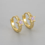 Drip Glaze Five-Pointed Star Earrings/Gold Color Purple
