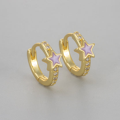 Pentagram Heart Hoops Earrings For Women Featuring Zircon Inlay And Crafted From Copper