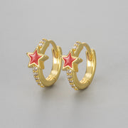 Drip Glaze Five-Pointed Star Earrings/Gold Color Red