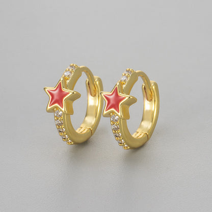 Pentagram Heart Hoops Earrings For Women Featuring Zircon Inlay And Crafted From Copper