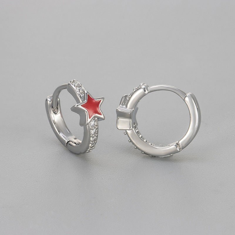 Pentagram Heart Hoops Earrings For Women Featuring Zircon Inlay And Crafted From Copper
