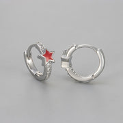 Glazed Pentagram Earrings/White Gold Red