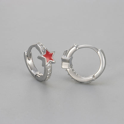 Pentagram Heart Hoops Earrings For Women Featuring Zircon Inlay And Crafted From Copper