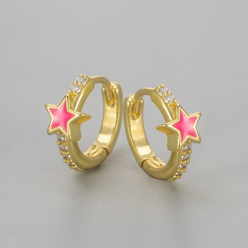 Pentagram Heart Hoops Earrings For Women Featuring Zircon Inlay And Crafted From Copper