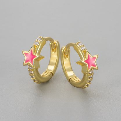 Pentagram Heart Hoops Earrings For Women Featuring Zircon Inlay And Crafted From Copper