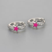 Glazed Pentagram Earrings/White Gold Rose Red