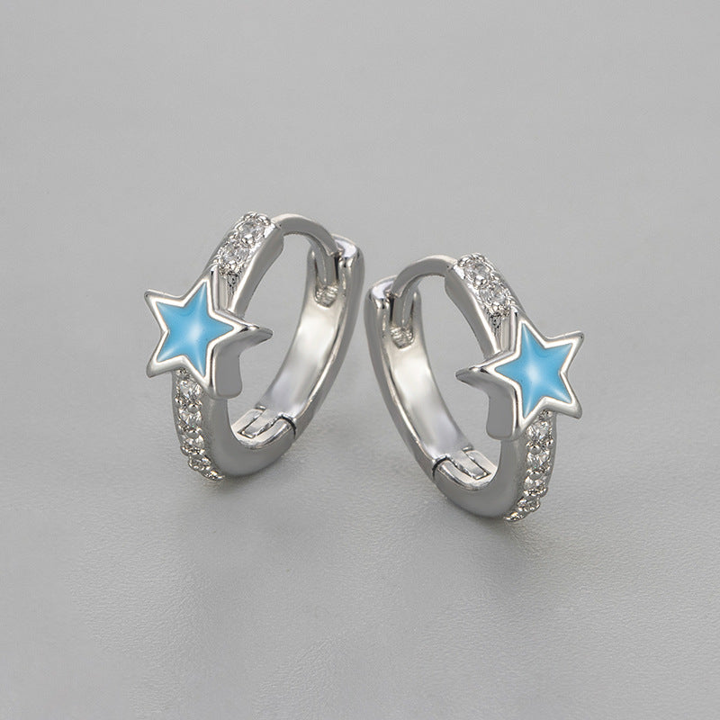 Pentagram Heart Hoops Earrings For Women Featuring Zircon Inlay And Crafted From Copper