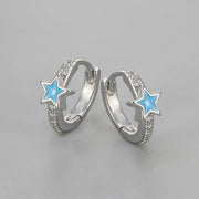 Glazed Pentagram Earrings/White Gold Blue