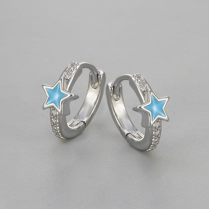 Pentagram Heart Hoops Earrings For Women Featuring Zircon Inlay And Crafted From Copper