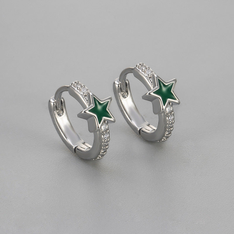 Pentagram Heart Hoops Earrings For Women Featuring Zircon Inlay And Crafted From Copper
