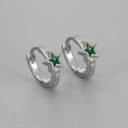 Glazed Five-Pointed Star Earrings/White Gold Green