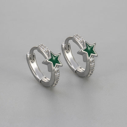 Pentagram Heart Hoops Earrings For Women Featuring Zircon Inlay And Crafted From Copper