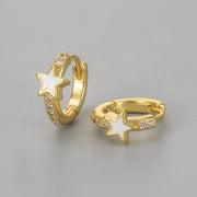 Drip Glaze Five-Pointed Star Earrings / Gold Color White